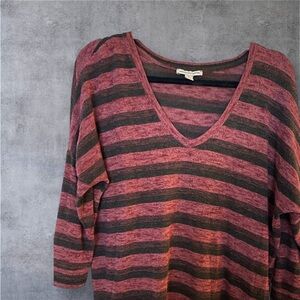 Burgundy and Grey Striped Slouchy Casual American Eagle Outfitters Sweater